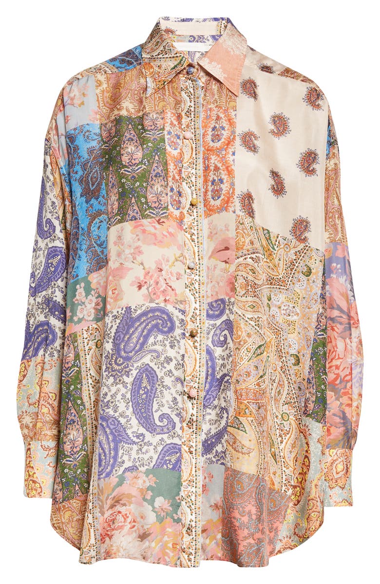Zimmermann Devi Paisley Oversize Silk Button-Up Shirt, Alternate, color,