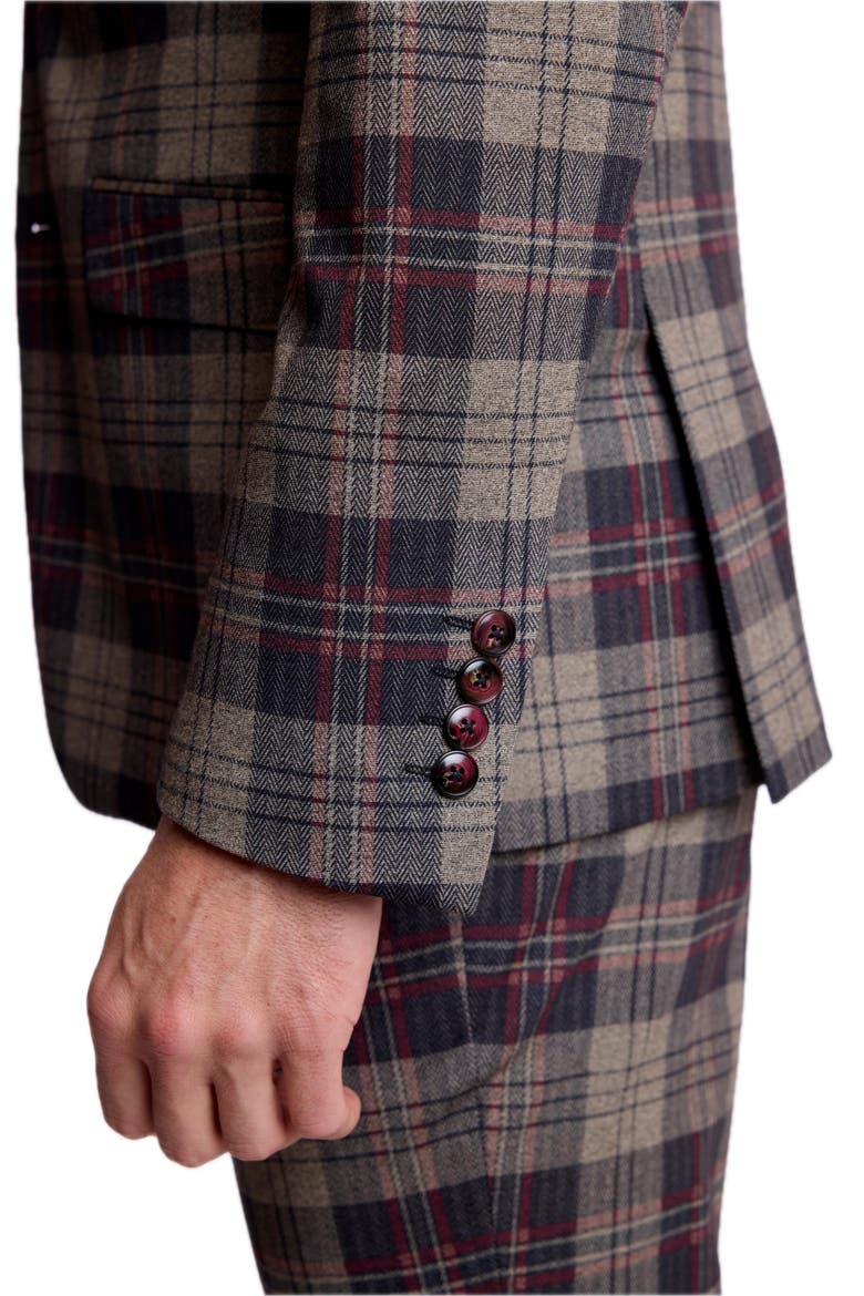 Dover Slim Fit Plaid Stretch Flannel Suit Jacket, Alternate, color, BLK BG RED HB KNIT PLAID
