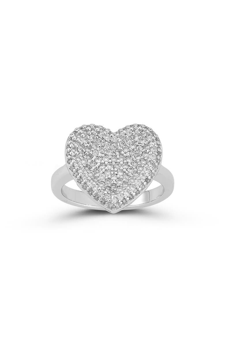 Pavé Cubic Zirconia Heart Ring, Main, color, SILVER
