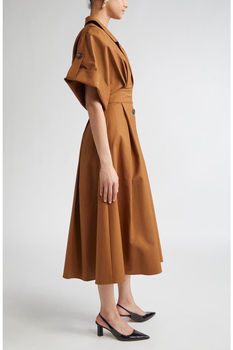 Wide Sleeve Belted Stretch Cotton Sateen Shirtdress, Alternate, color, NUTMEG
