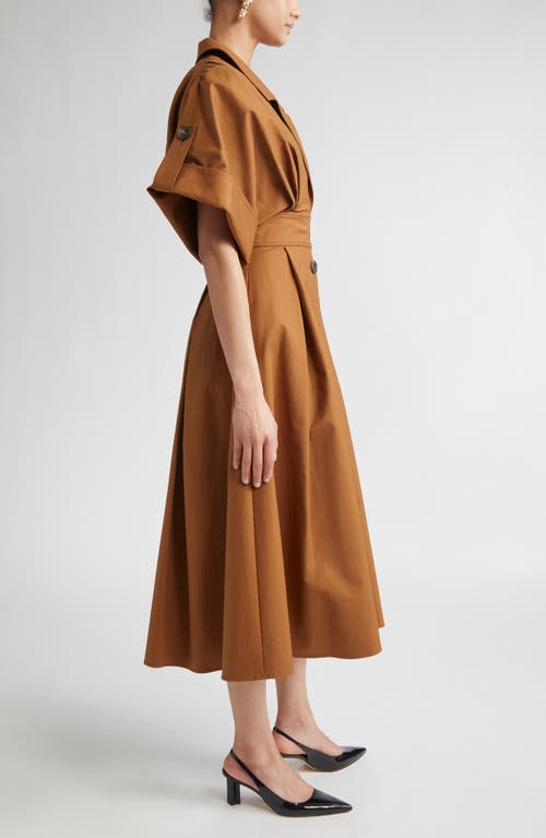 Carolina Herrera Wide Sleeve Belted Stretch Cotton Sateen Shirtdress In Brown