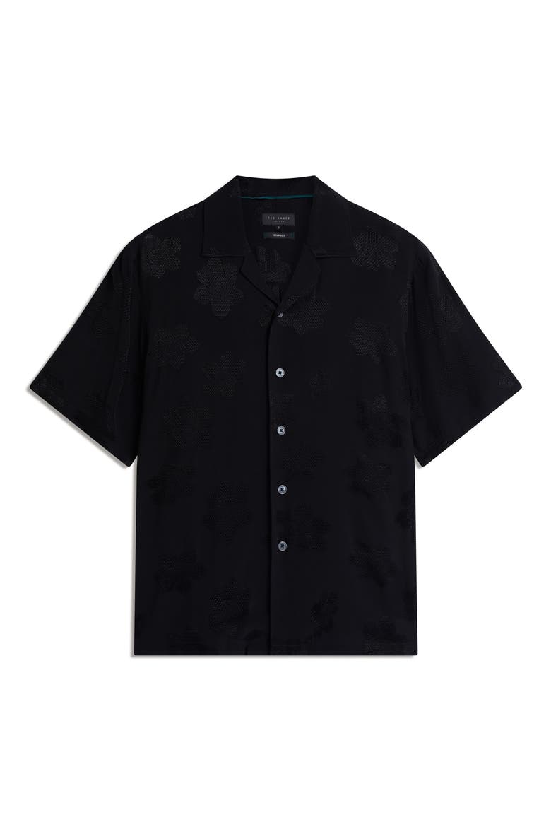 Thovan Floral Jacquard Camp Shirt, Alternate, color, BLACK