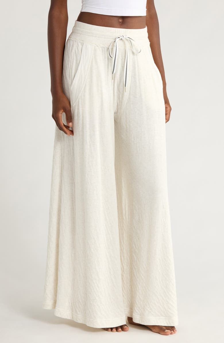 Free People Wait a Minute Drawstring Cotton Wide Leg Pants, Alternate, color, Oatmeal Heather Combo
