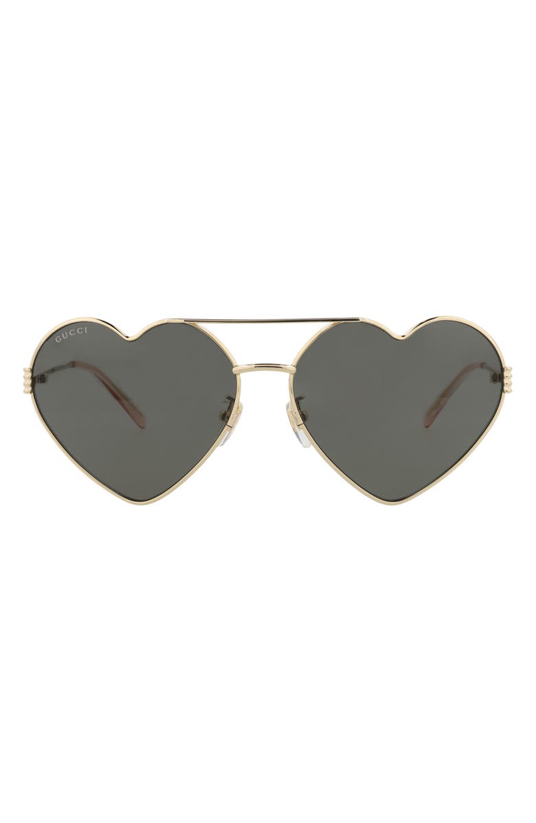 Gucci 62mm Heart Aviator Sunglasses, Main, color, Gold Gold Grey
