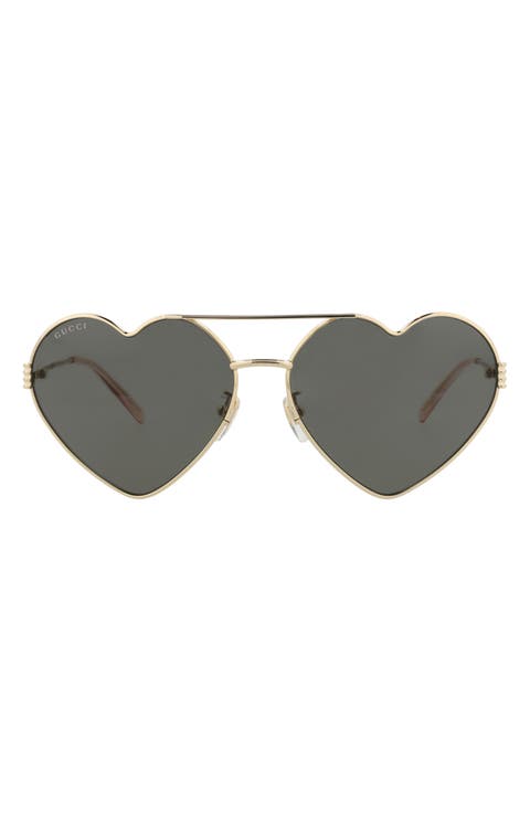 62mm Heart Aviator Sunglasses