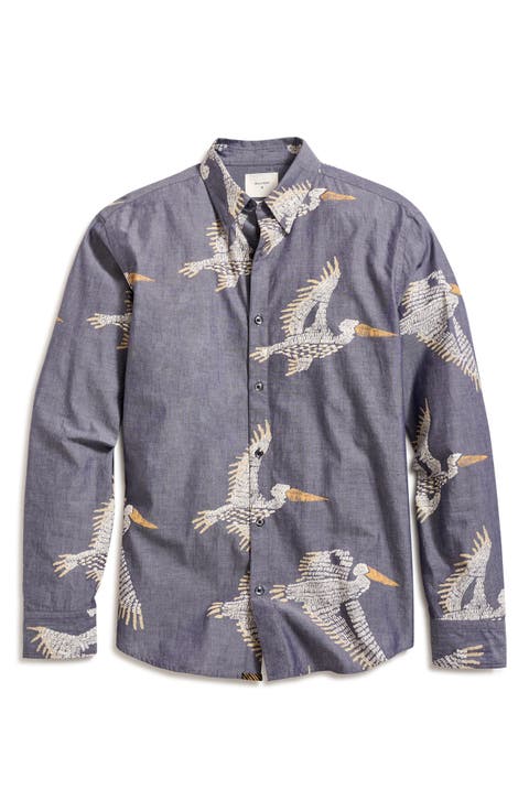 Wilson Pelican Swarm Print Cotton Oxford Cloth Button-Up Shirt