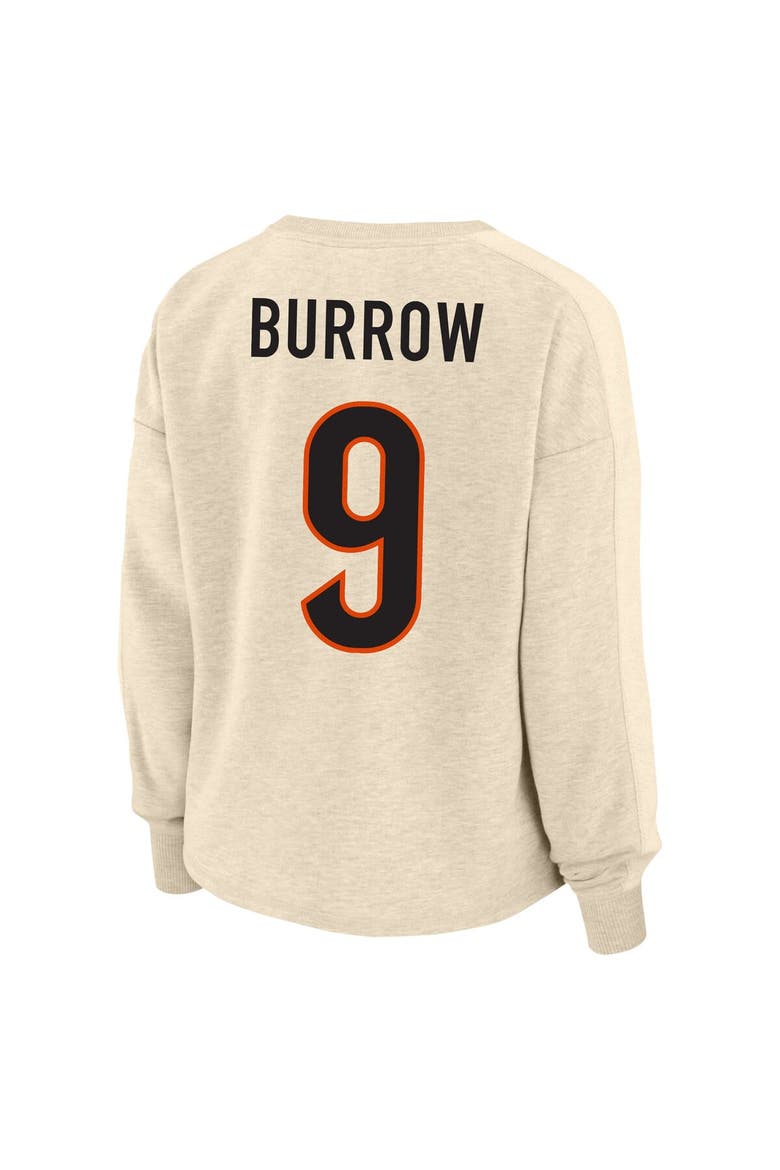Women's Fanatics Branded Joe Burrow Oatmeal Cincinnati Bengals Plus Size Name & Number Crew Pullover Sweatshirt, Alternate, color, Oatmeal