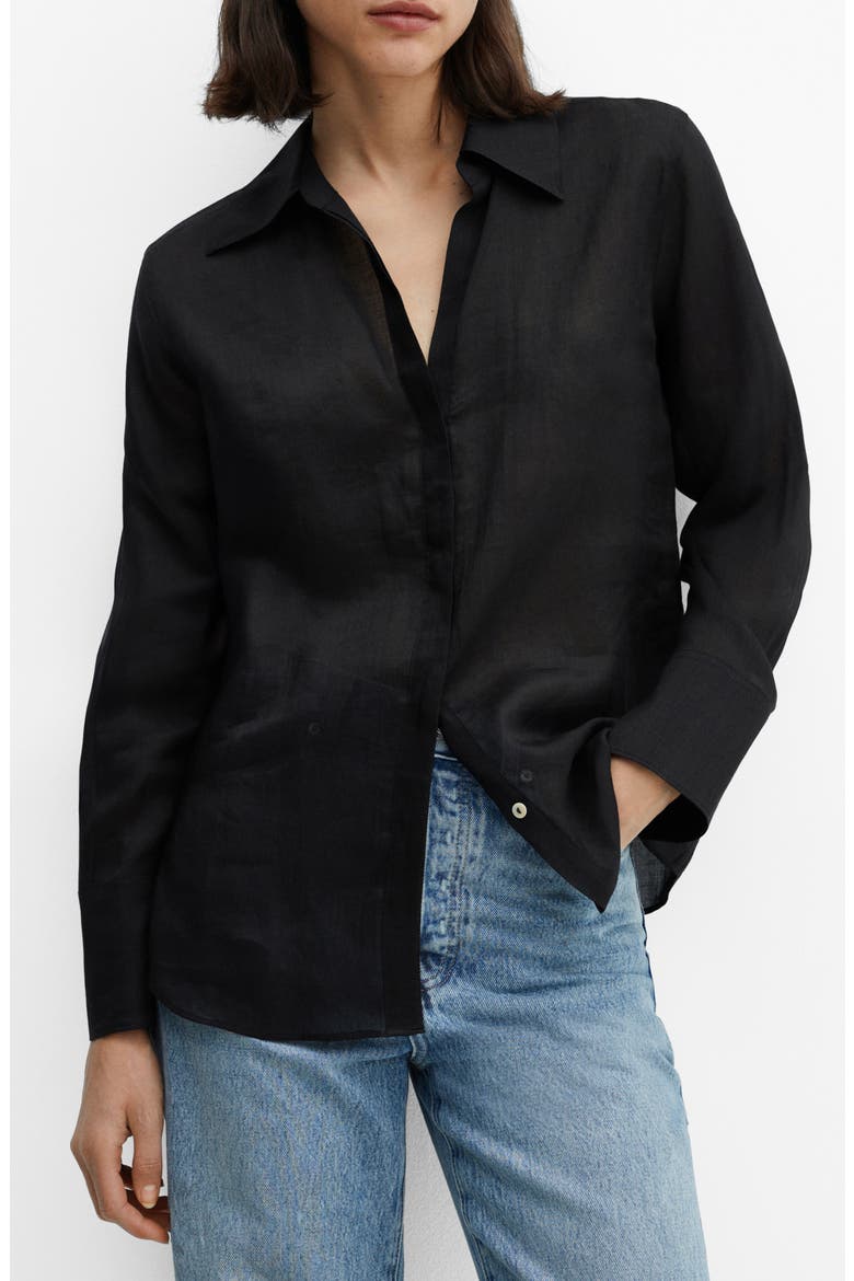 Ramie Button-Up Shirt, Main, color, BLACK