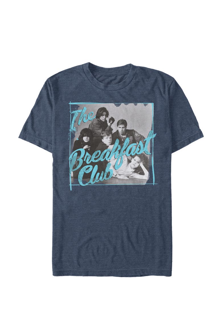 Men's The Breakfast Club Grayscale Character Pose  Graphic T-Shirt, Main, color, Navy Blue Heather