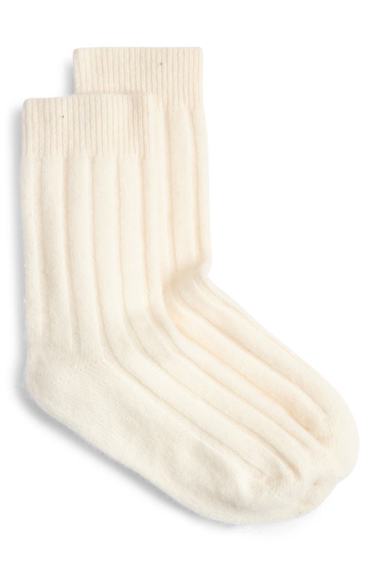 Rib Cashmere Blend Crew Socks, Alternate, color, IVORY