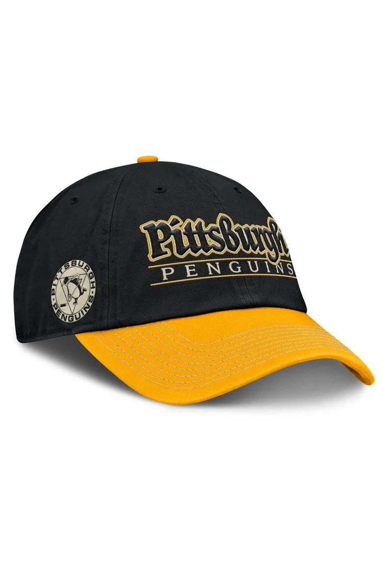 Men's Fanatics Black/Gold Pittsburgh Penguins Heritage Home Ice Two-Tone Adjustable Hat, Main, color, Black