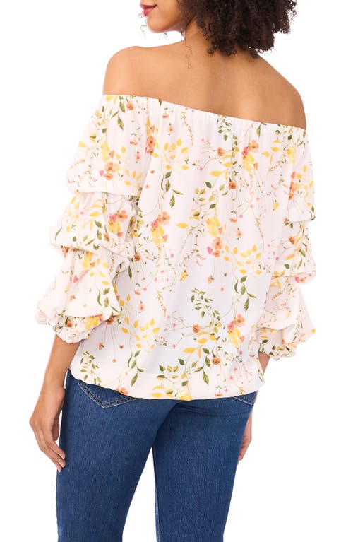 Cece Floral Off The Shoulder Balloon Sleeve Top