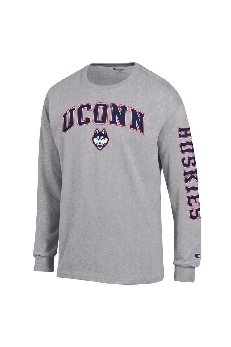 Men's Champion  Heather Gray UConn Huskies Arch Over Logo 2-Hit Long Sleeve T-Shirt, Alternate, color, Heather Gray