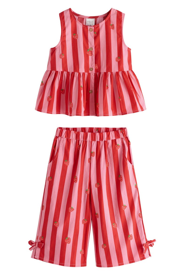 Kids' Strawberry Stripe Peplum Top & Pants Set, Main, color, PINK MULTI