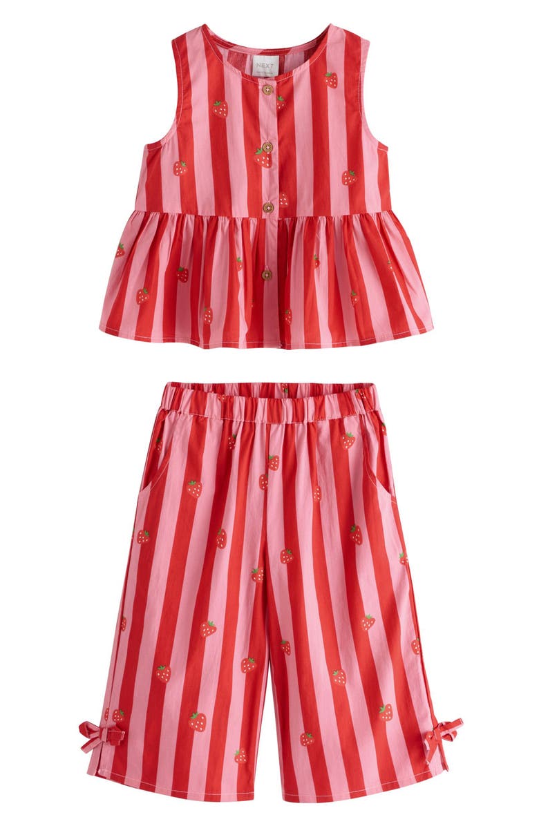 NEXT Kids' Strawberry Stripe Peplum Top & Pants Set, Main, color, Pink Multi