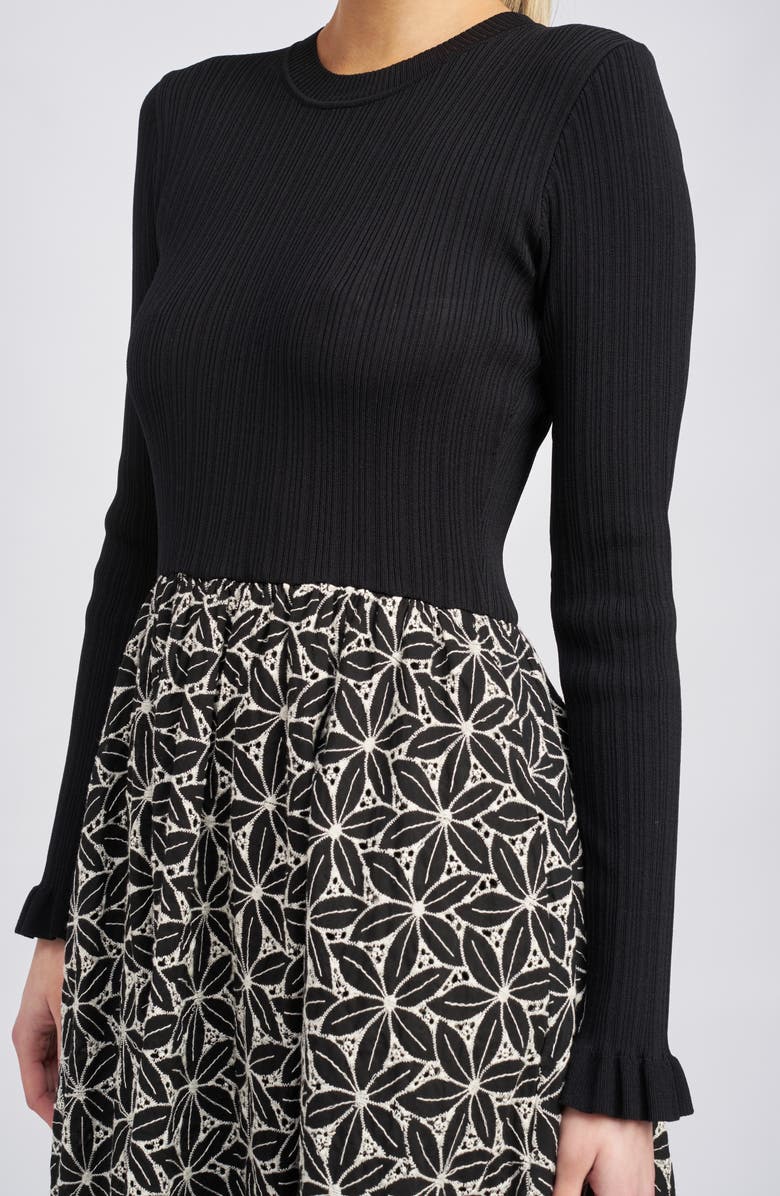 En Saison Brynn Mixed Media Long Sleeve Midi Dress, Alternate, color, 