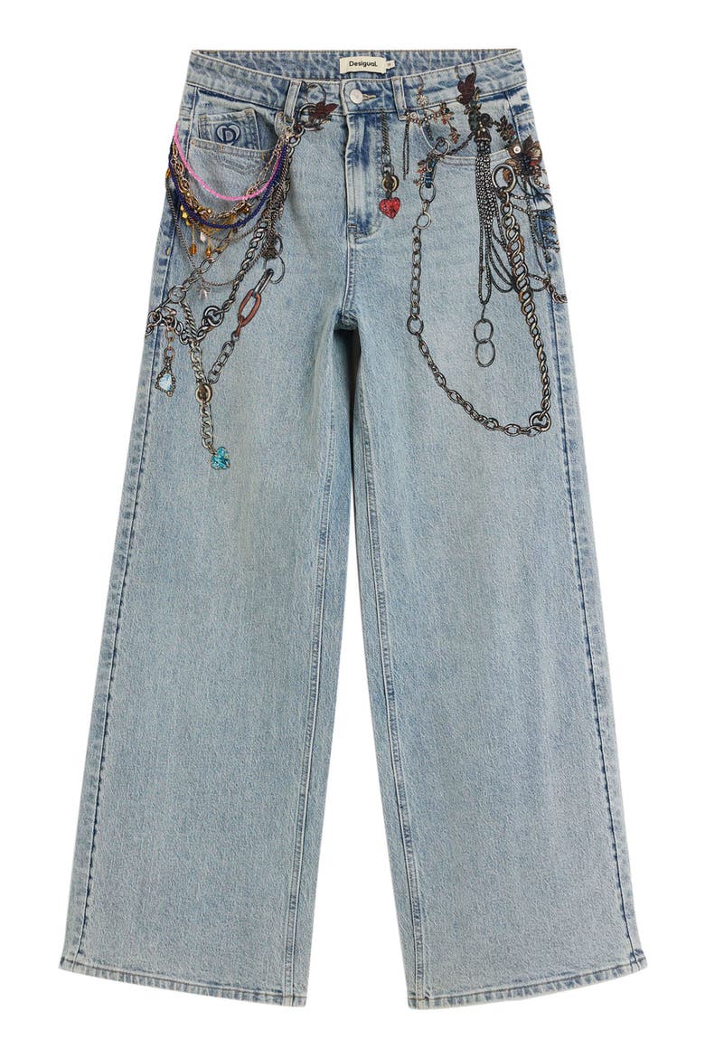Chain Embellished Wide Leg Jeans, Alternate, color, MEDIUM BLUE