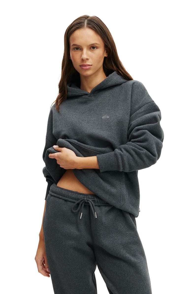 COTTON ON BODY Women's Active Plush Premium Graphic Hoodie, Main, color, Dark Grey Marle Wellness