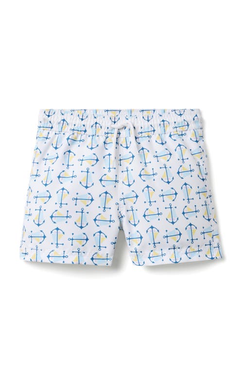 Janie And Jack Recycled Anchor Swim Trunk In White