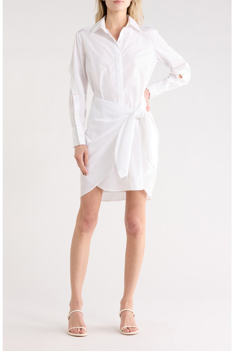 Tie Waist Cotton Shirtdress, Main, color, WHITE