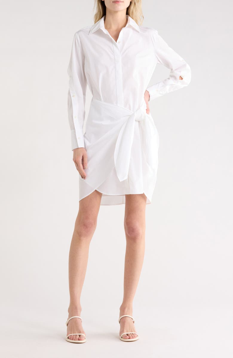 Derek Lam Tie Waist Cotton Shirtdress, Main, color, White