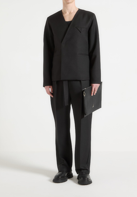 Colin Collarless Double Breasted Minimal Blazer