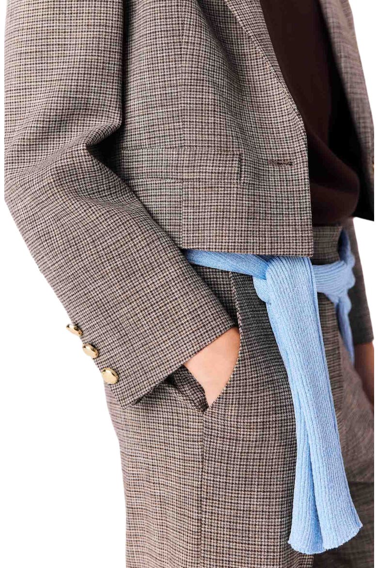 Short Checked Suit Jacket, Alternate, color, Brown