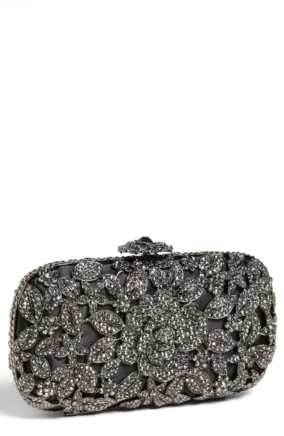 ZZDNU Natasha Couture Natasha Couture Crystal Caged Floral Clutch, Main, color, 