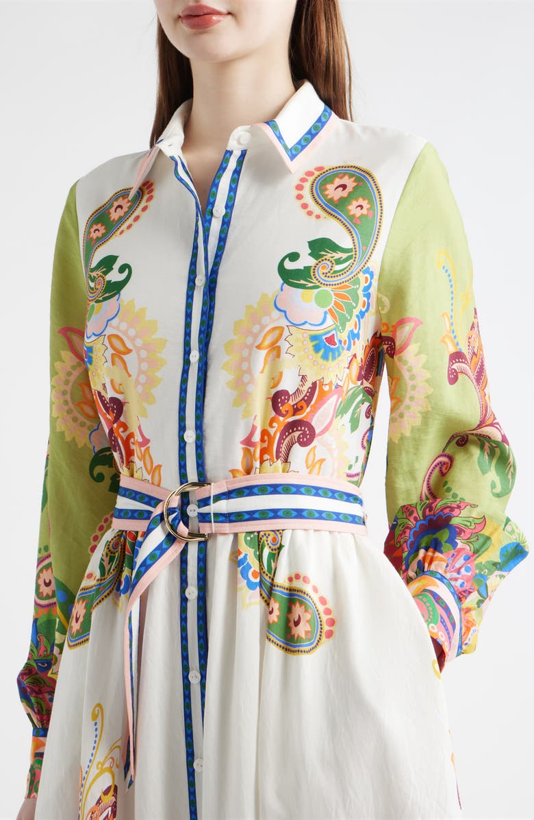 Elie Tahari The Ester Belt Long Sleeve Shirtdress, Alternate, color, Celestial Paisley