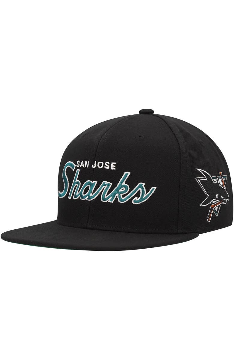 Mitchell & Ness Men's Mitchell & Ness Black San Jose Sharks Core Team Script 2.0 Snapback Hat, Main, color, Black