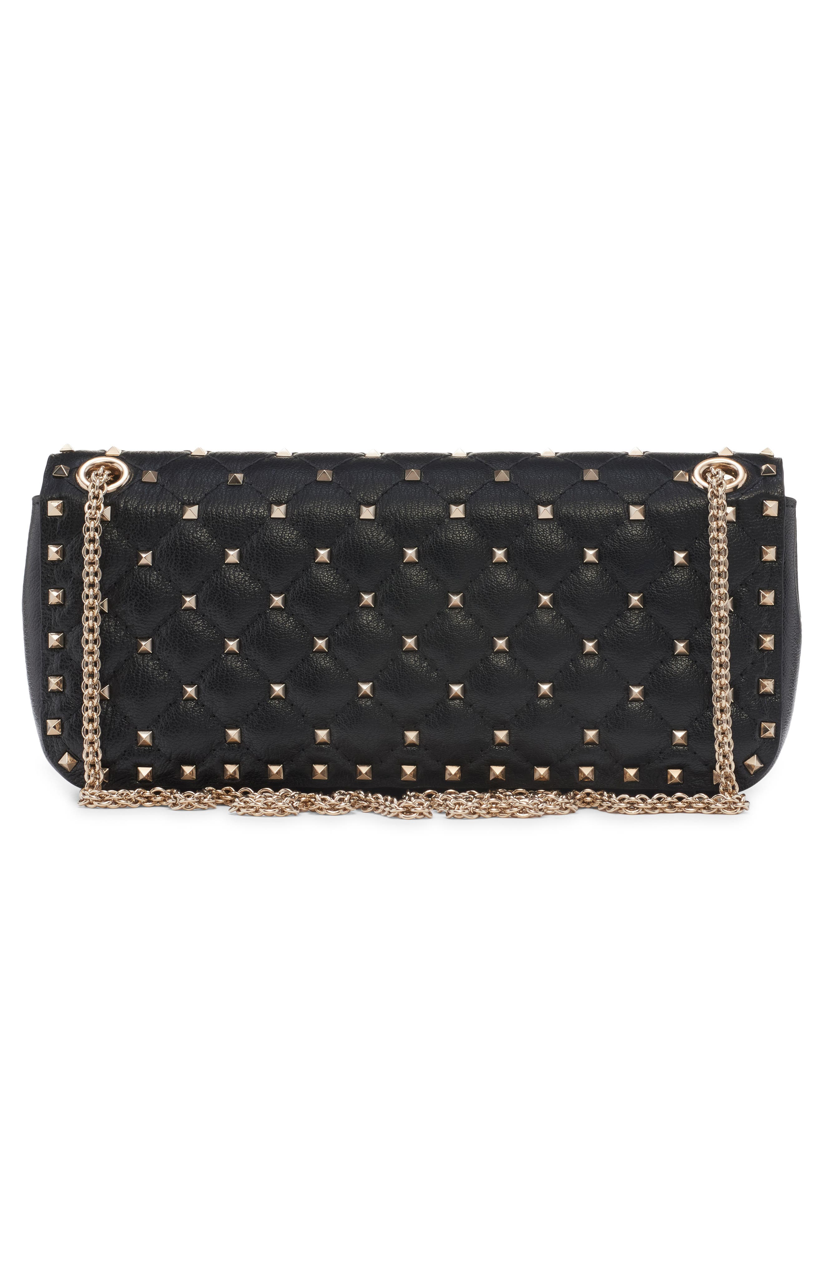 Rockstud Small Leather Shoulder Bag, Alternate, color, BLACK