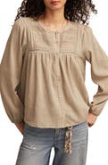 Lucky Brand Lace Inset Cotton Button-Up Peasant Top