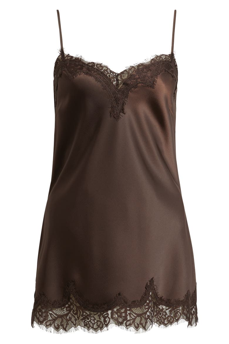 Lace Trim Satin Camisole, Alternate, color, BROWN SEAL