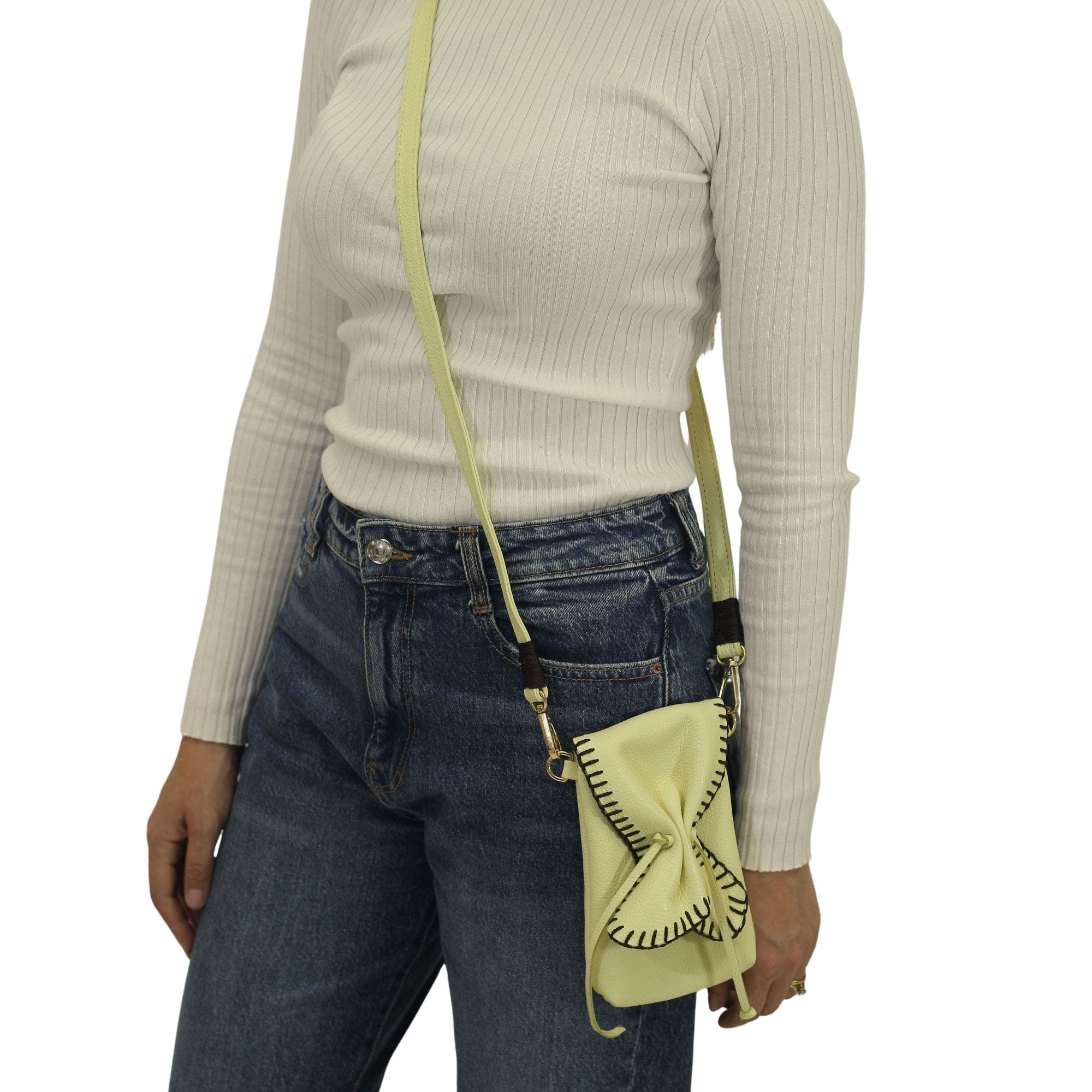 Cell Phone Butterfly Leather Bag, Alternate, color, Lemon