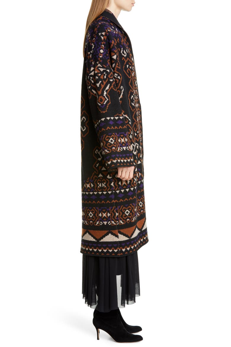 Longline Wool Blend Jacquard Cardigan, Alternate, color, DESERTO