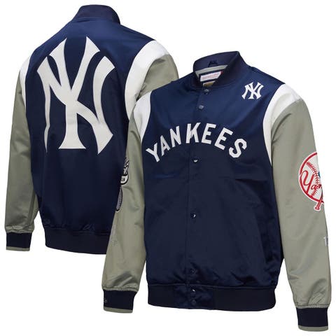 Men's Mitchell & Ness Navy/Gray New York Yankees Cooperstown Collection Team Origins Satin Full-Snap Jacket