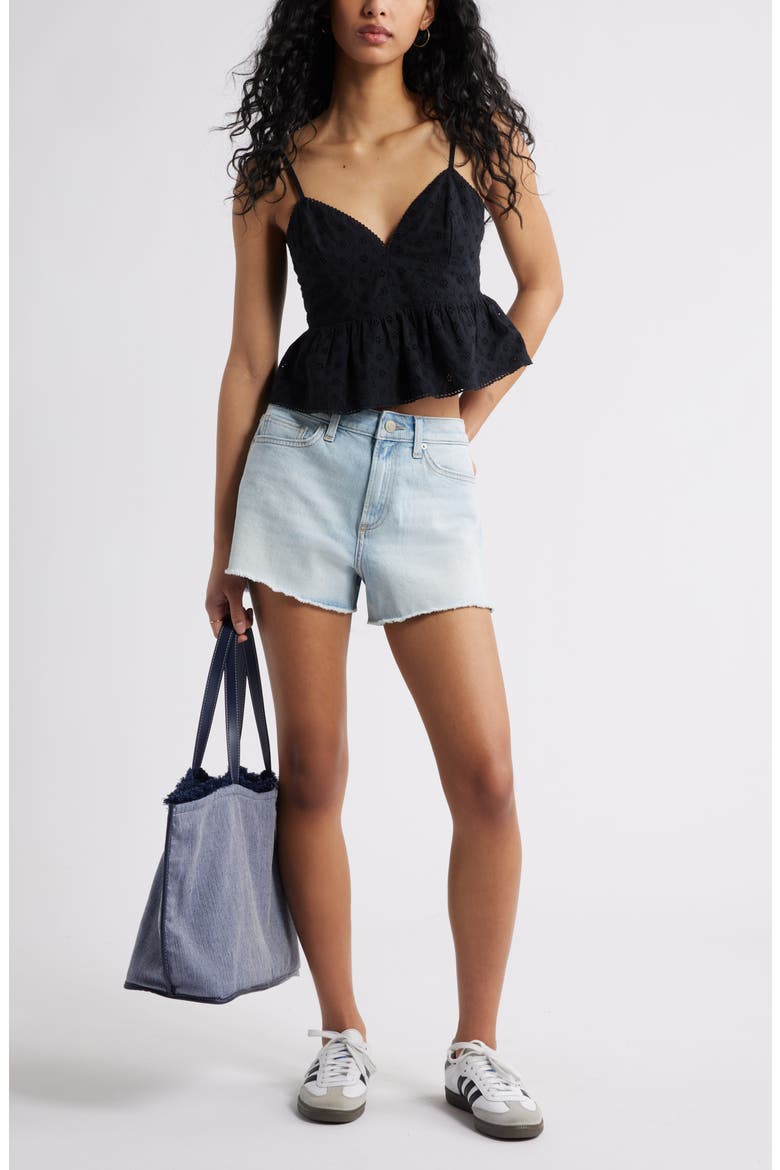 Pretty Cotton Eyelet Babydoll Top, Alternate, color, BLACK