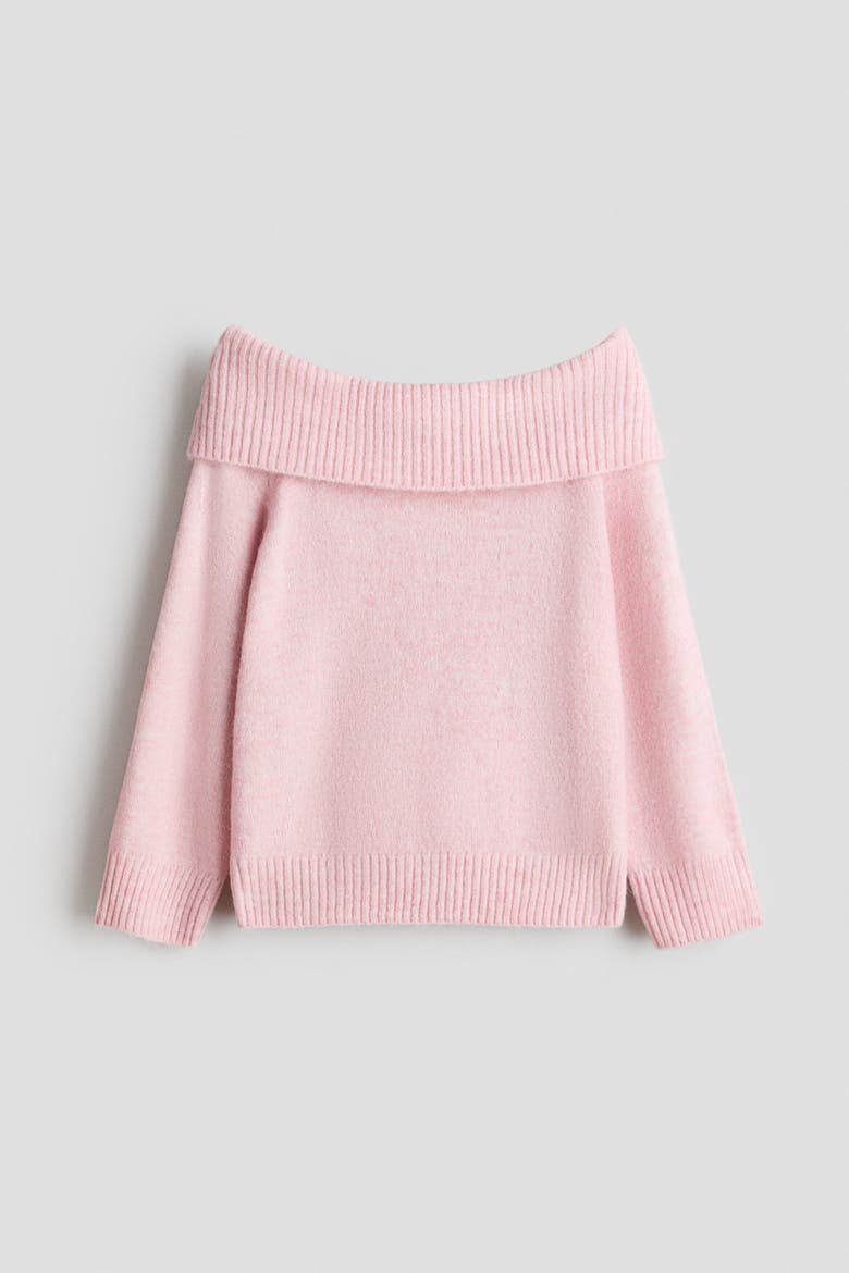 Off-The-Shoulder Sweater, Main, color, Light pink