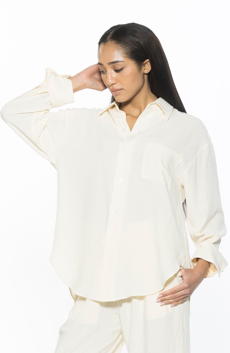 Alexia Admor Amber Oversize Linen & Cotton Button-Up Shirt, Alternate, color, Ivory