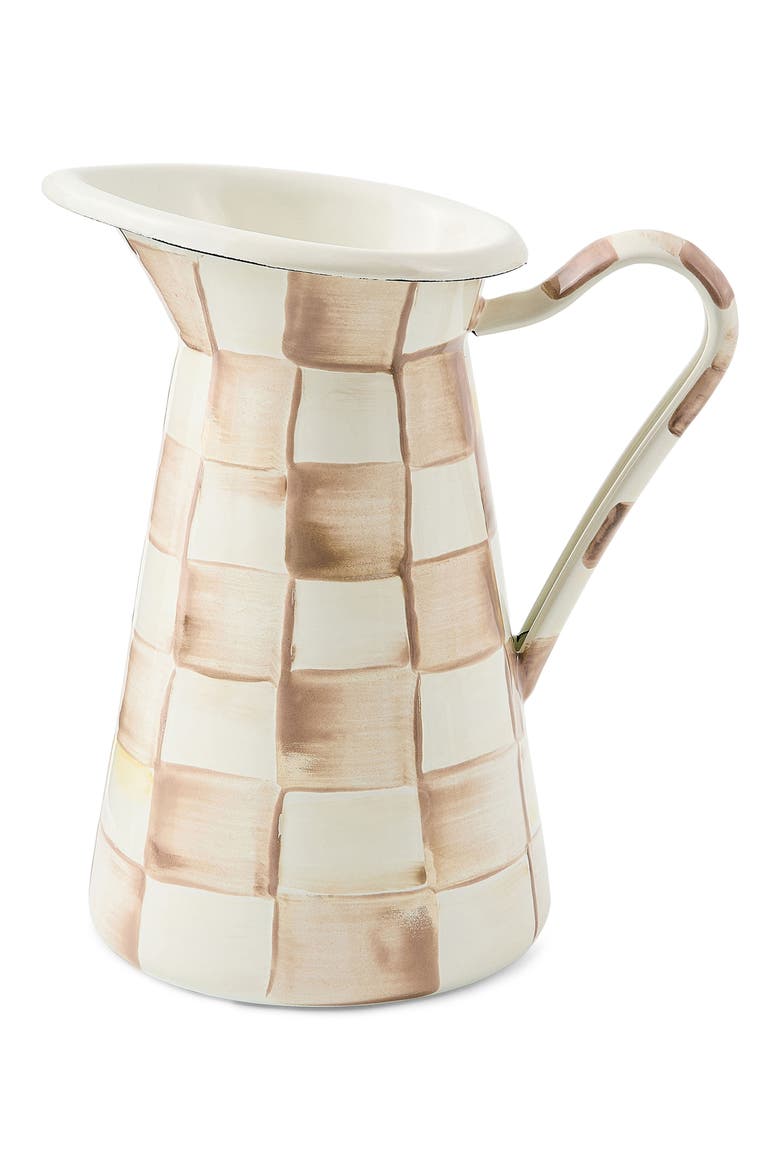 Mocha Check Medium Enameled Steel Practical Pitcher, Main, color, MOCHA