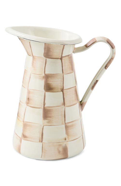 Mackenzie-childs Mackenzie Childs Mocha Check Medium Enameled Steel Practical Pitcher In Brown