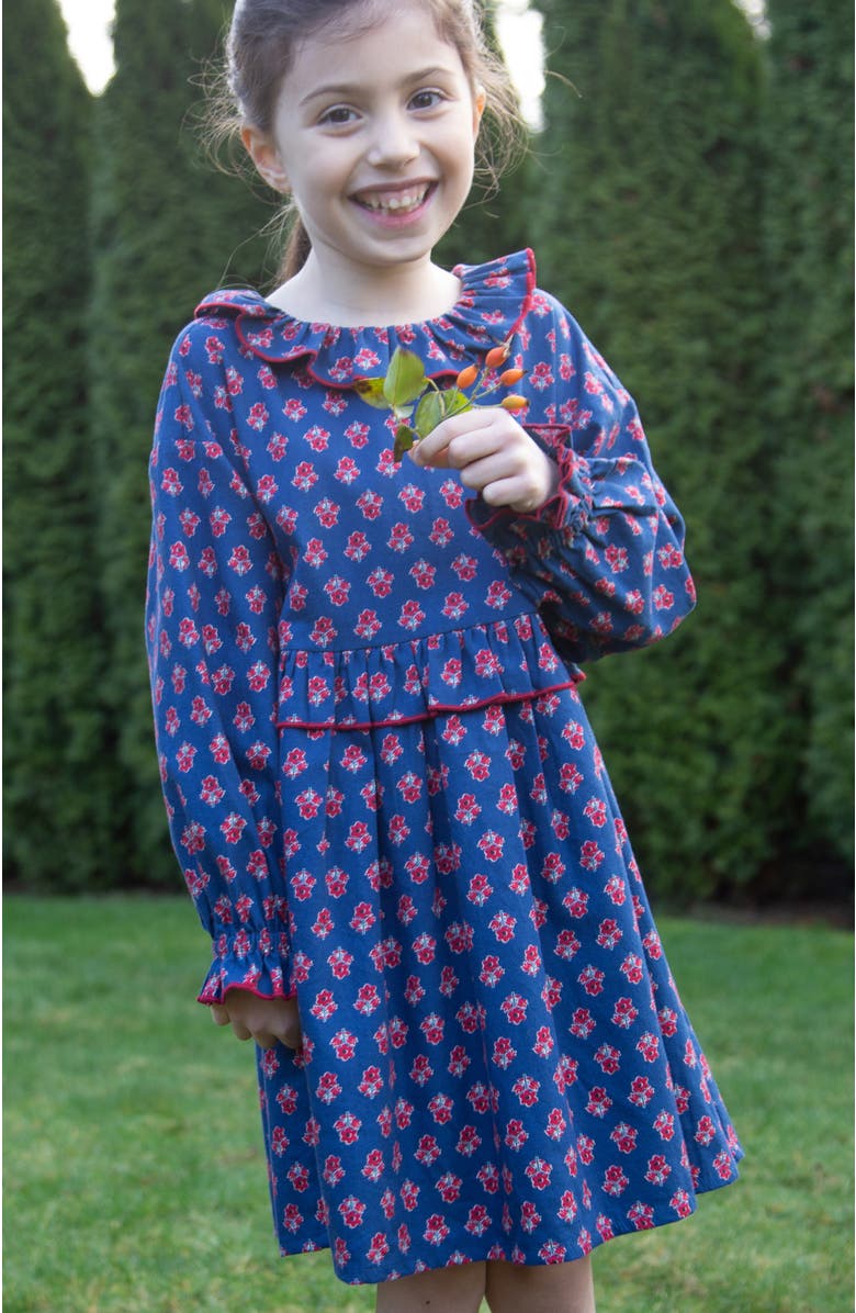 Beet World Girls' Ruffle Collar Dress in Long Sleeves | Red and Navy, Alternate, color, Blue