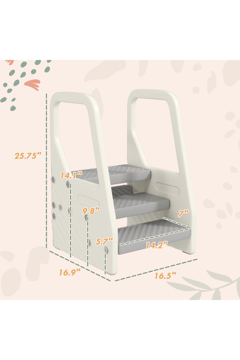 3-Step Kids Kitchen Stool Helper, Handles, Non-slip Surface, Foot Pads, Alternate, color, Gray
