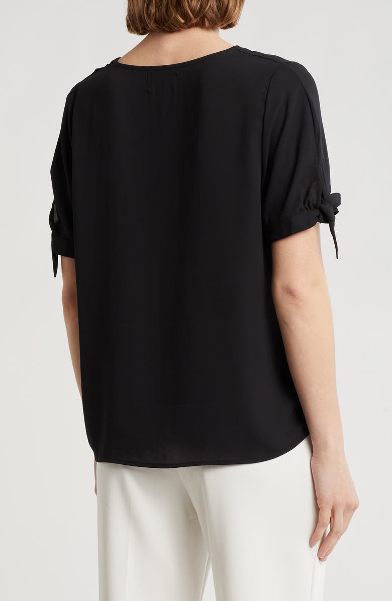 NORDSTROM RACK V-Neck Tie Short Sleeve Top, Alternate, color, Black