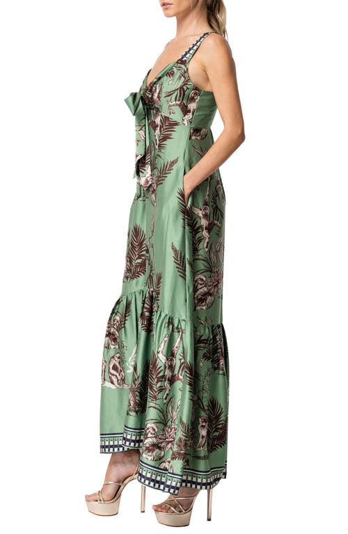 CIEBON CIEBON KIRA PRINT FRONT TIE SATIN MAXI DRESS