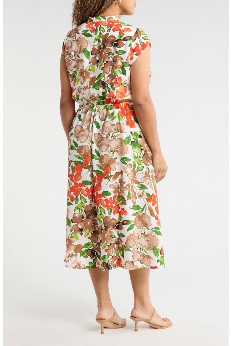 Floral Print Drawstring Midi Dress, Alternate, color, VANILLA ICE MULTI