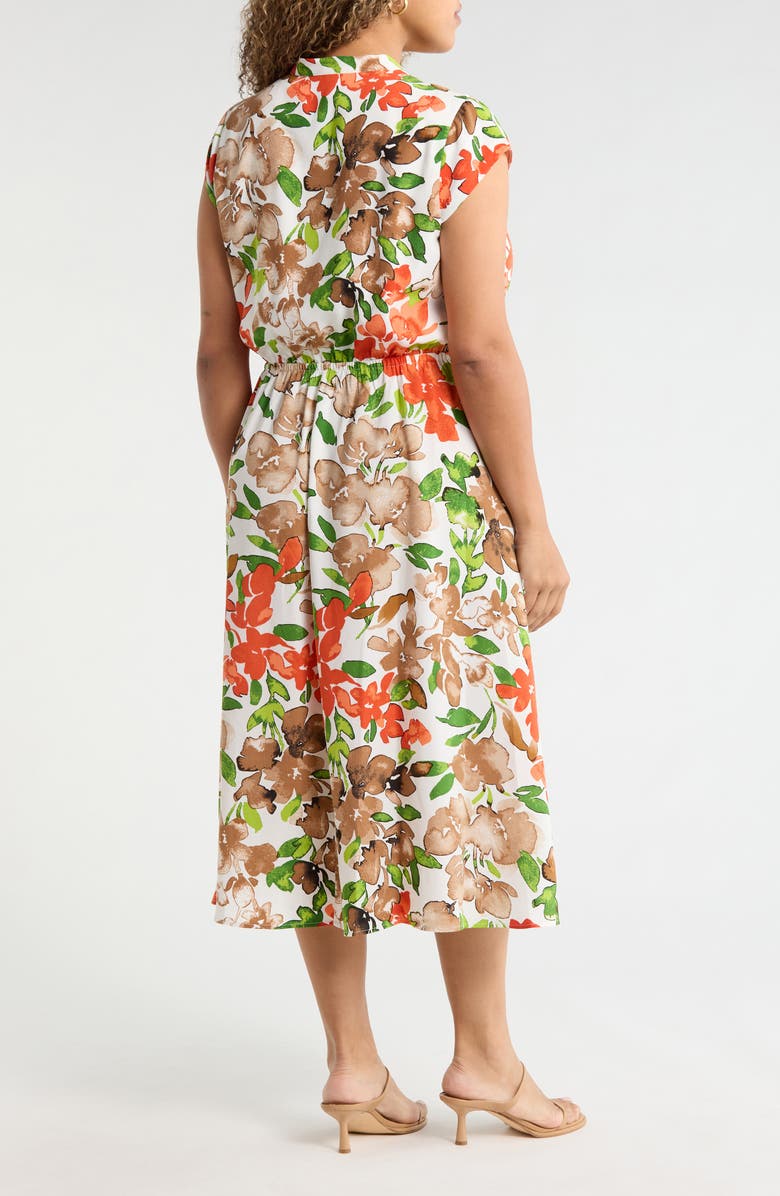 KASPER Floral Print Drawstring Midi Dress, Alternate, color, Vanilla Ice Multi