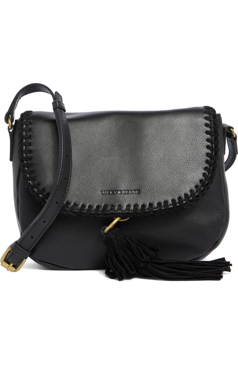 Lucky Brand Vall Crossbody Bag, Main, color, Black Goat Suede