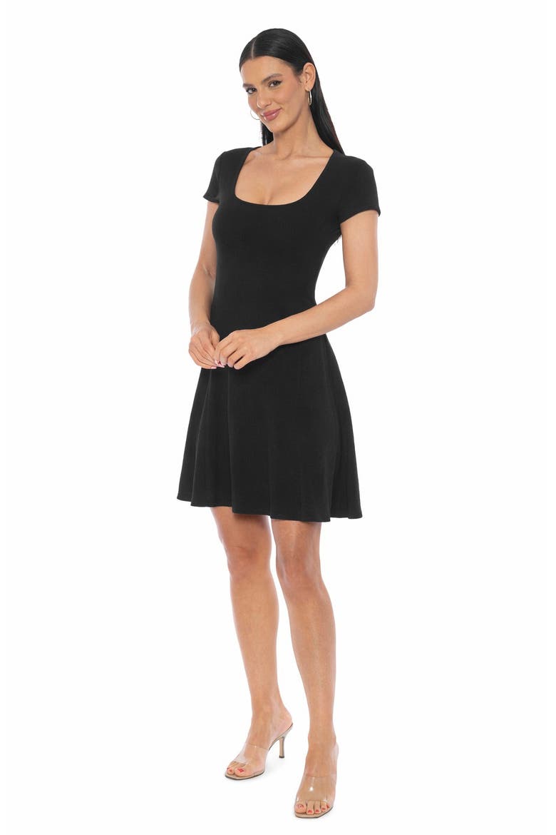 Rib Fit & Flare Dress, Alternate, color, BLACK