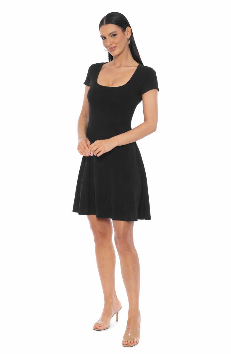 bebe Rib Fit & Flare Dress, Alternate, color, Black